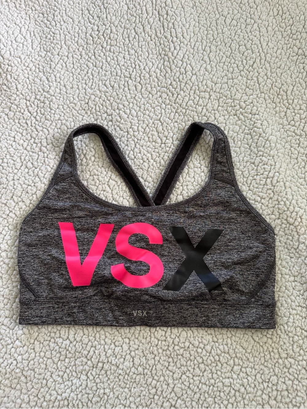 Victoria's Secret Gray VSX Sports Bra with Pink & Black Logo